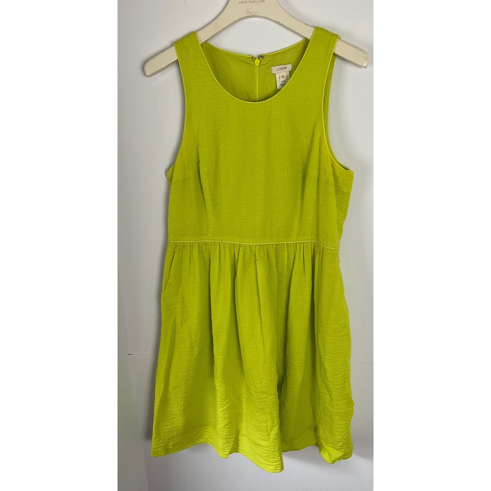 J.Crew Womens Lime Green Textured Cotton Fit & Flare Pocket Dress 83826 Size 8